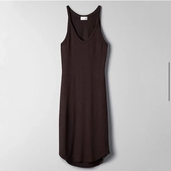 Aritzia Wilfred Free Black Yasmin Dress Bodycon Back Cut Out Midi Tank Dress XXS - Picture 2 of 10